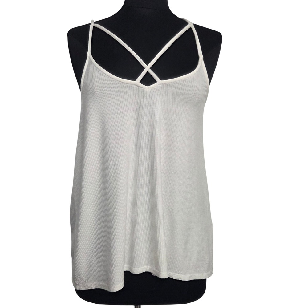 Hollister Women's White Ribbed Strappy Y2K Criss Cross V-Neck Cami Tank Top M